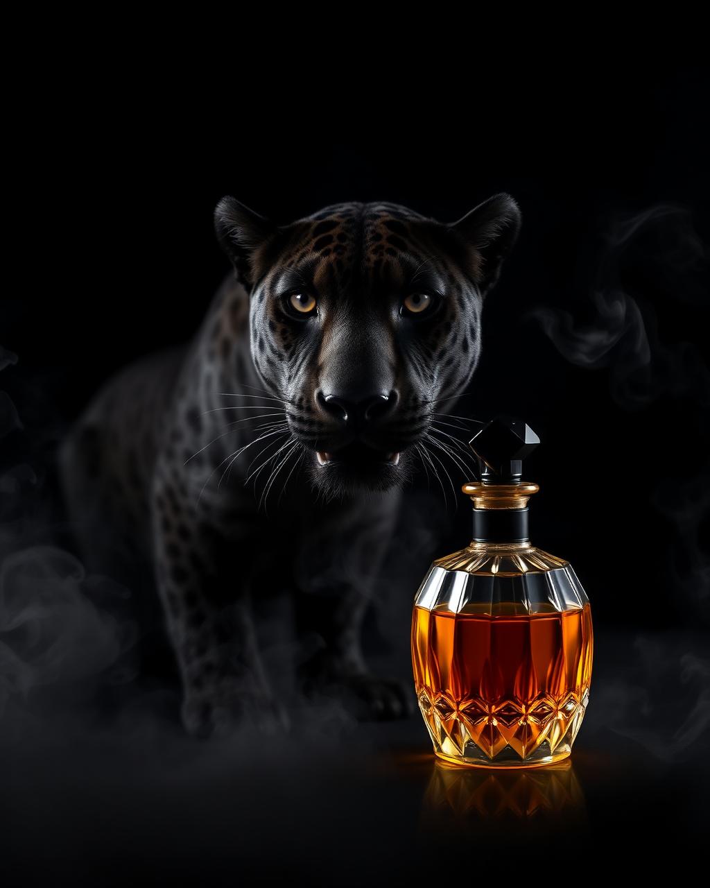 Black jaguar beside the Ember Skin flacon