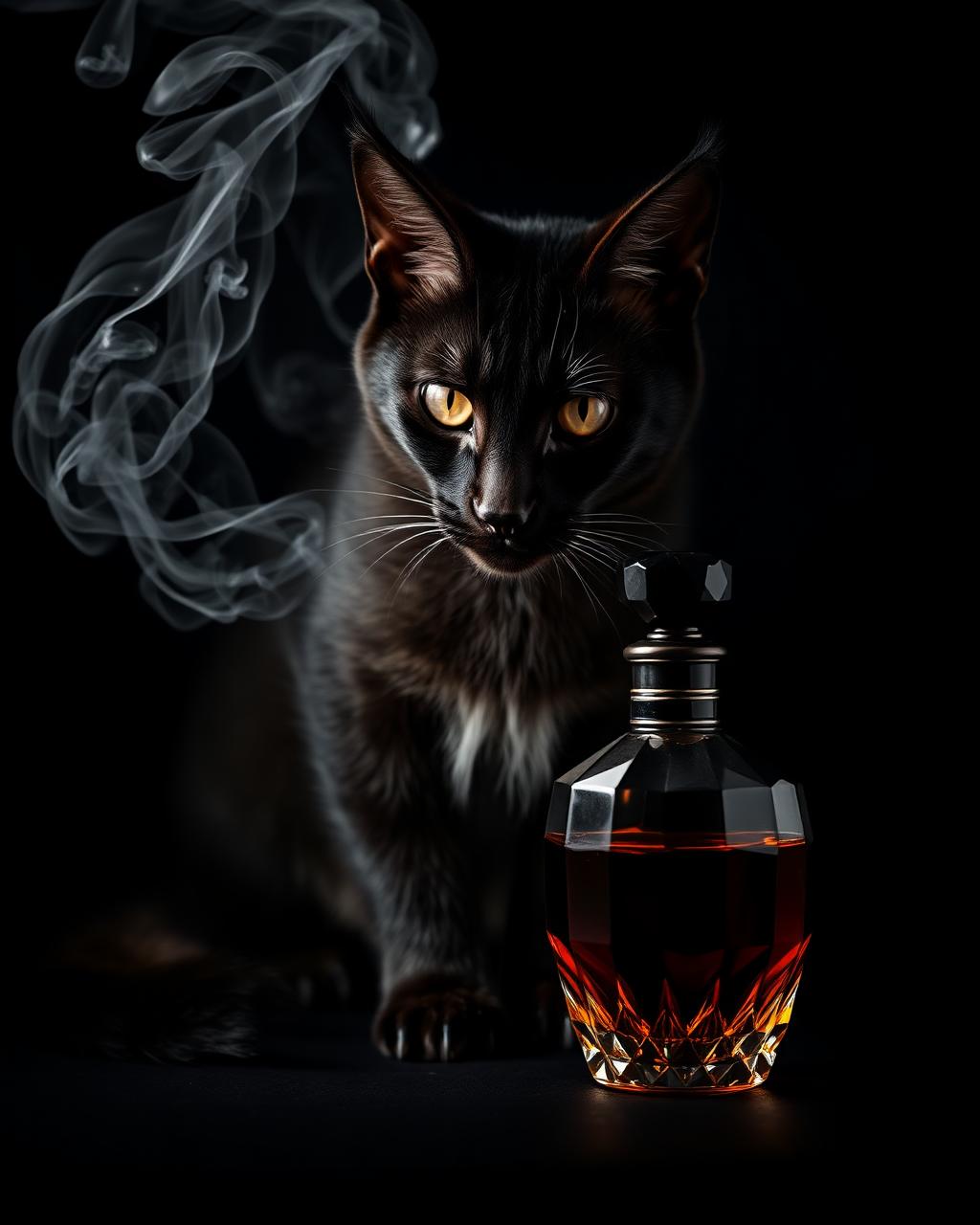 Black lynx beside the Smoke Vow flacon