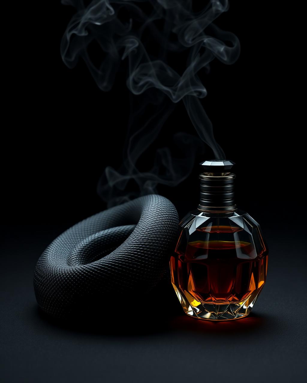 Black python beside the Oud Serpent flacon