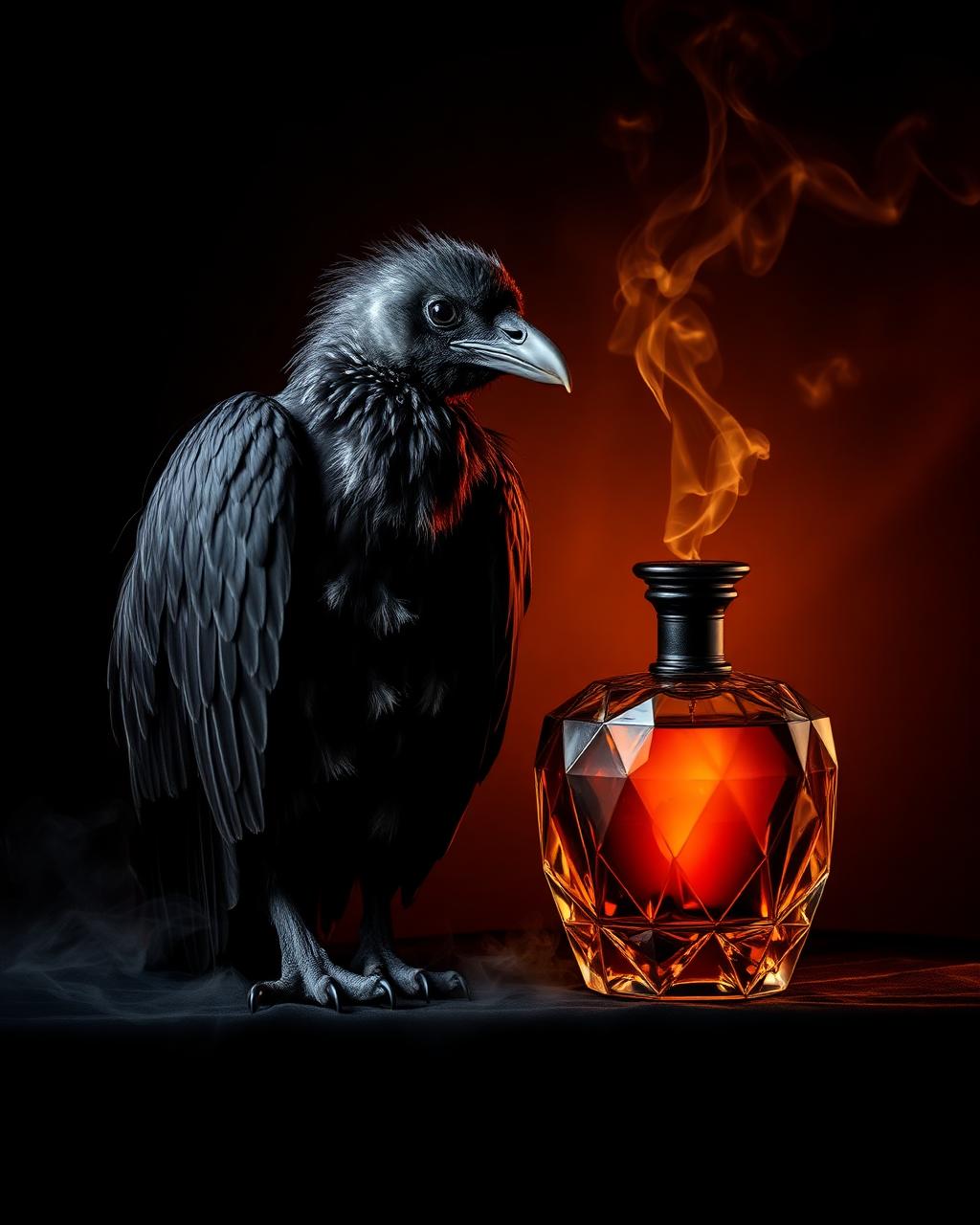 Black vulture beside the Ash Bloom flacon