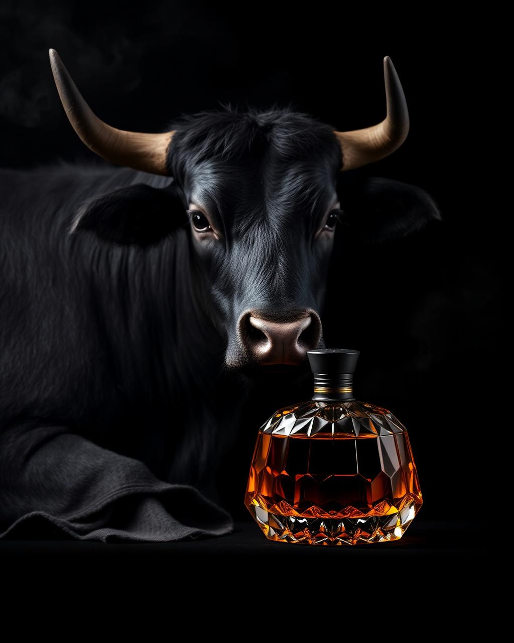 Black bull beside the Leather Rite flacon